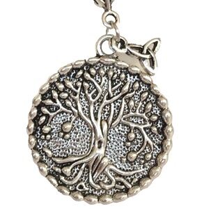 Silver Tree of Life Necklace Irish Celtic Trinity Knot 24" X-Long  Chain Plated
